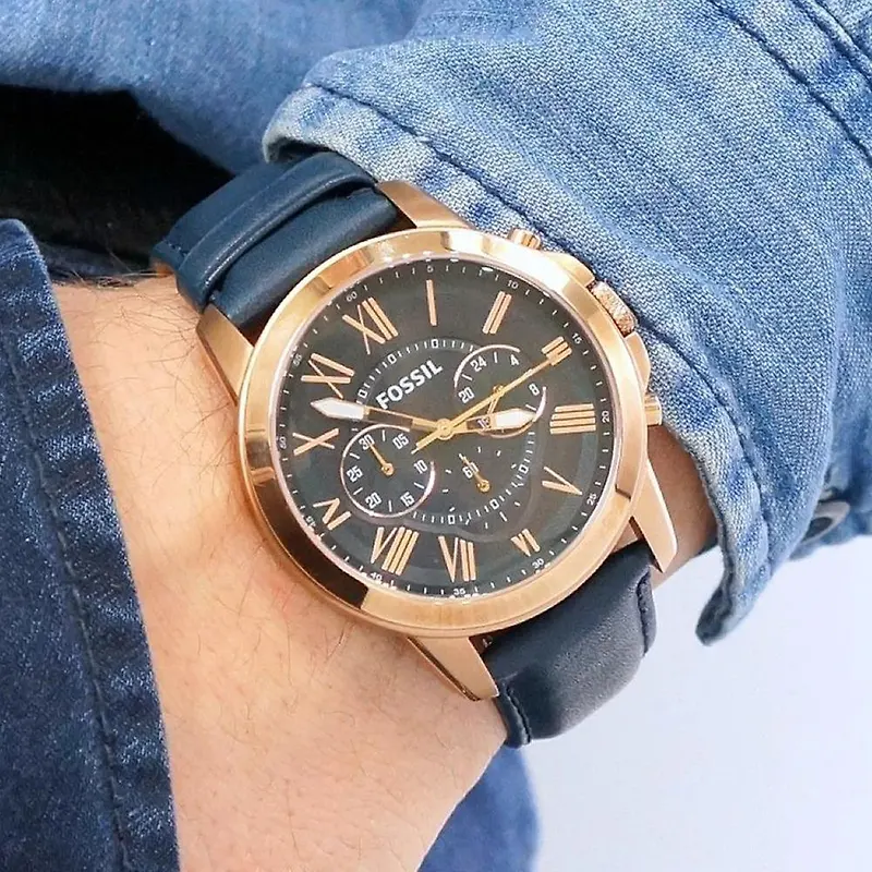 Fossil Grant Chronograph Navy Leather Men's Watch- FS4835